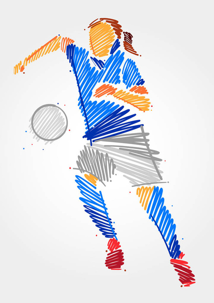  Ecset stroke bemutató női felhatalmazás a foci játék - Vektor, kép