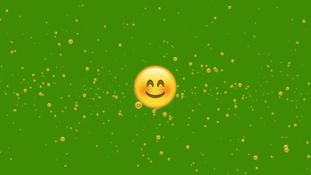 Κινούμενα σχέδια του χαμογελαστή που επιπλέουν τυχαία, σε μια πράσινη οθόνη. 4K - Πλάνα, βίντεο