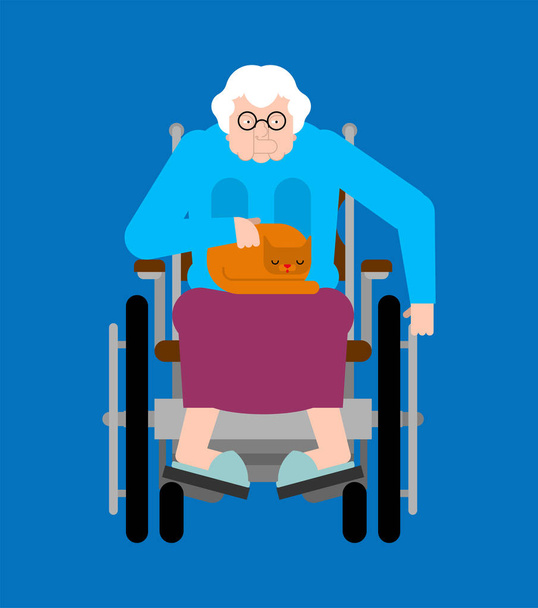 Isoäiti pyörätuolissa. Vammainen mummo ei pysty kävelemään
 - Vektori, kuva