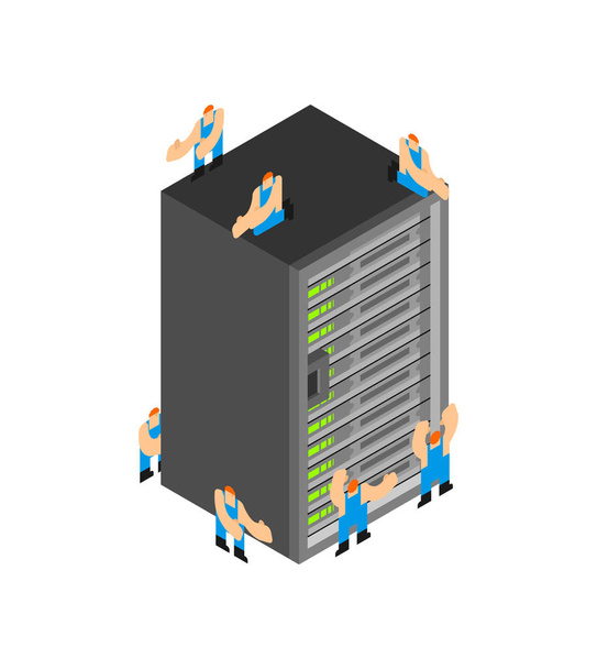 Server and workers. Workman service Network Data center technolo - Vector, Image