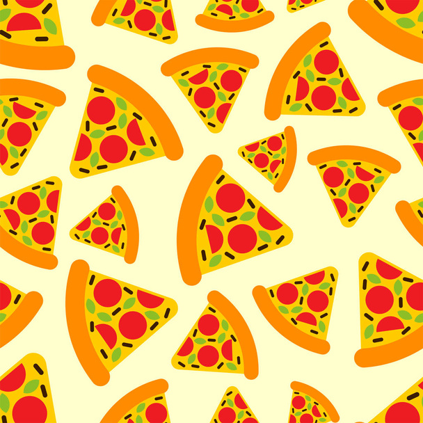 Pizza cartoon patroon naadloos. Fast Food achtergrond. vector tex - Vector, afbeelding