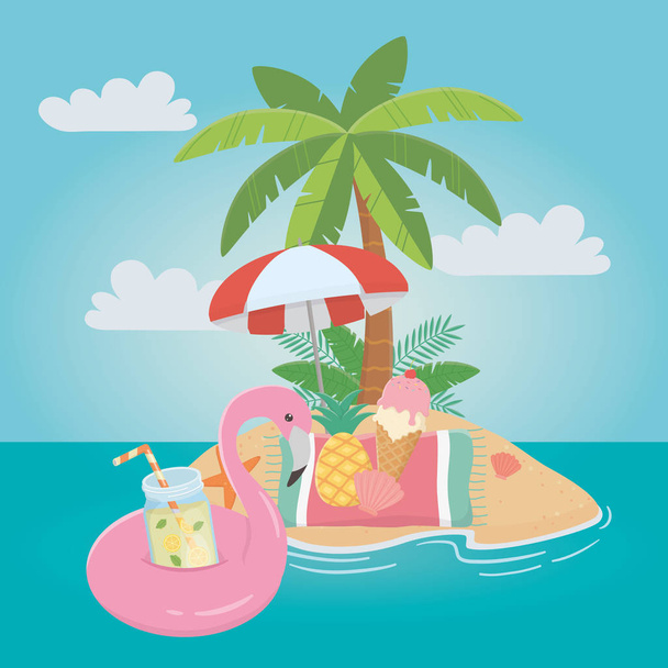 Flamingo flotteur et icône d'été set design
 - Vecteur, image
