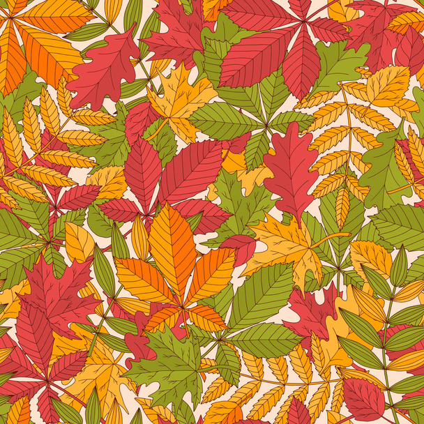 Seamless pattern of colorful autumn leaves - Vector, Imagen