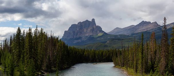 Beautiful Panoramic View of Canadian Mountain Landscape during a vibrant sunny summer day. Taken in Banff National Park, Alberta, Canada. - Photo, Image