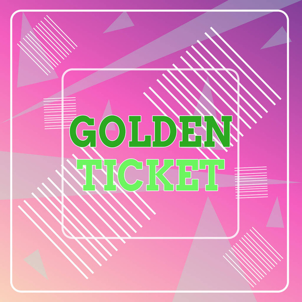 Word writing text Golden Ticket. Business concept for Rain Check Access VIP Passport Box Office Seat Event Geometric Background Pastel Pink 12 Dash Squares SemiTransparent Triangles. - Photo, Image
