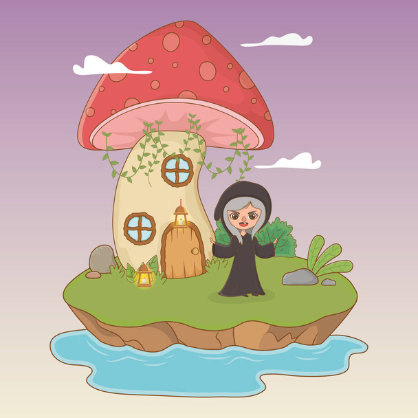 fairytale landscape scene with witch - Vector, Image