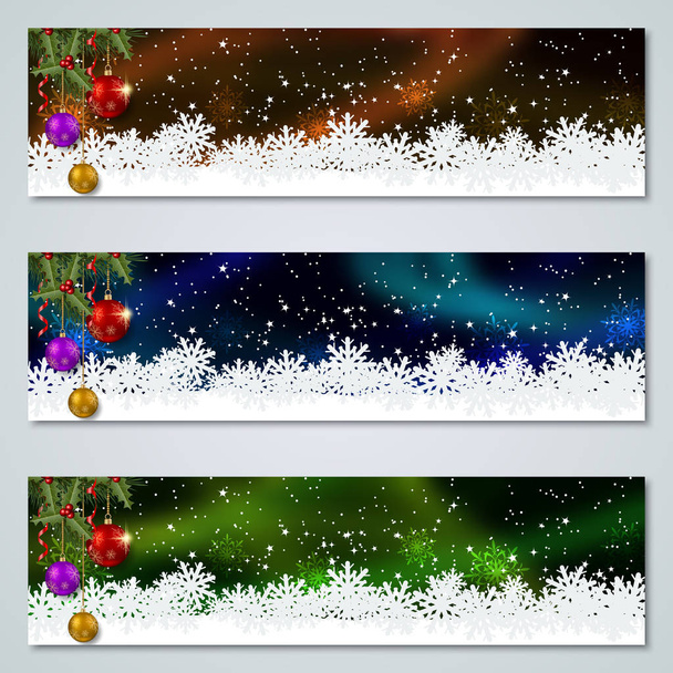Karácsonyi és újévi vízszintes színes vektoros zászlók gyűjtemény - Vektor, kép