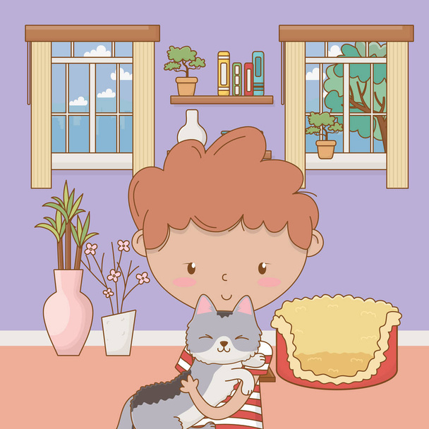 Мальчик с кошачьим рисунком
 - Вектор,изображение