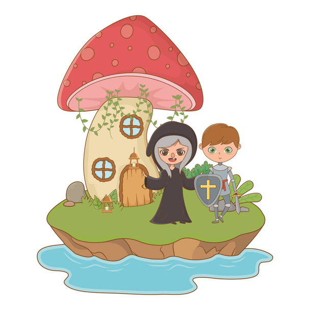 Mushroom and character of fairytale design vector illustration. - Vector, Imagen