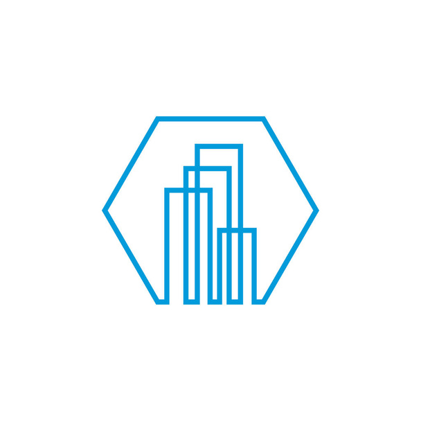 Modern çizgi sanat Şehir logo şablonu. Şehir ufuk çizgisi sanat vektör illüstrasyon - Vektör, Görsel