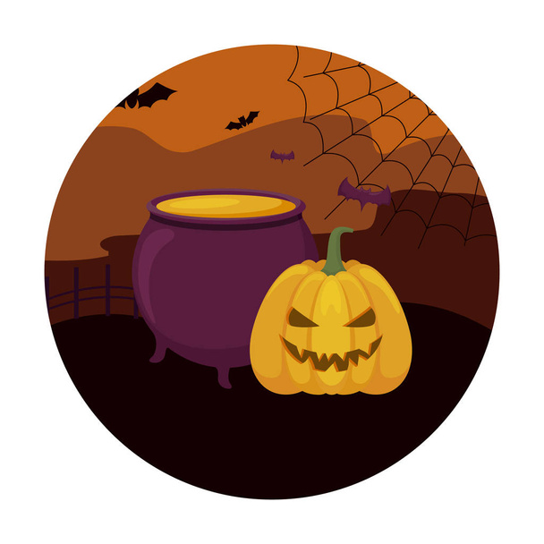 jelenet bogrács ikonok Halloween - Vektor, kép