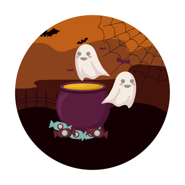 jelenet bogrács ikonok Halloween - Vektor, kép