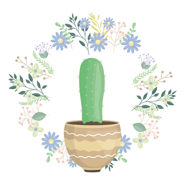 planta exótica de cactus en recipiente cerámico con corona floral. - Vector, imagen