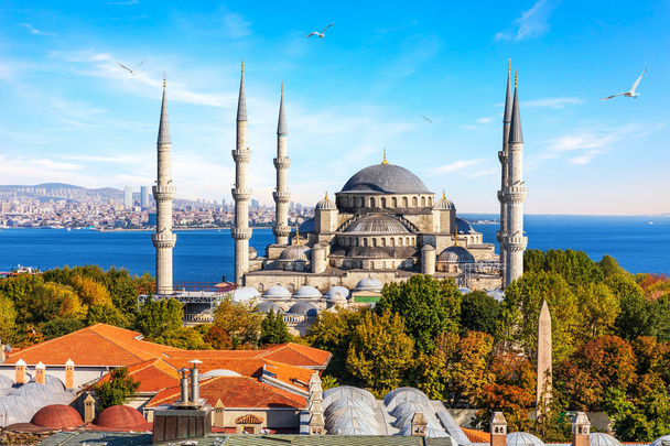 Sulttaani Ahmetin moskeija, joka tunnetaan myös nimellä Istanbulin sininen moskeija, Turkki
 - Valokuva, kuva