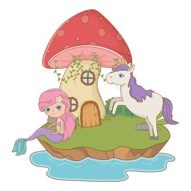 Zeemeermin en Eenhoorn van Fairytale ontwerp vector illustratie - Vector, afbeelding