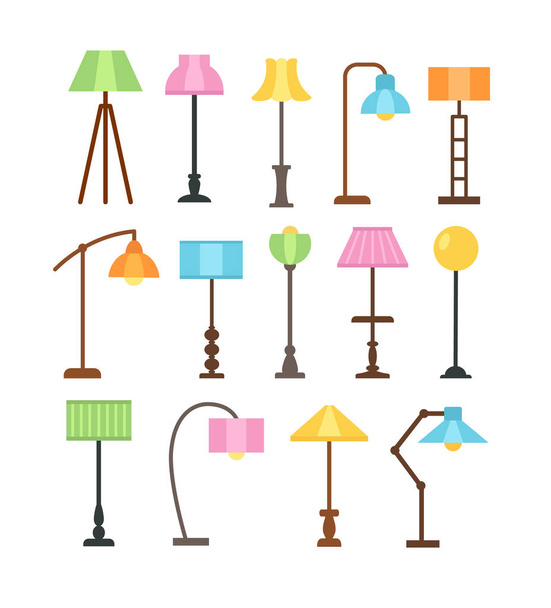 Modern floor lamps with led light bulbs. Standing lampshades. Ac - Vecteur, image