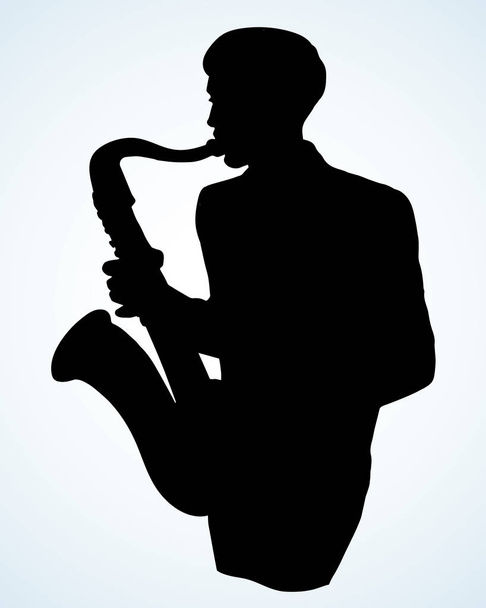 Muž hraje na saxofon. Vektorový výkres - Vektor, obrázek