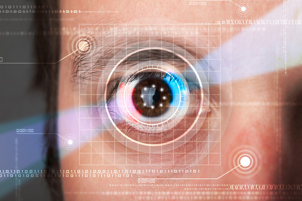Cyber man with technolgy eye looking - Photo, Image