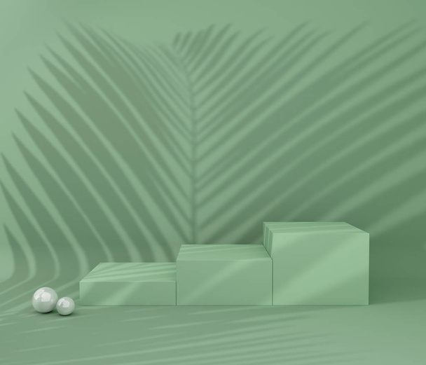 製品プレゼンテーションの背景、熱帯樹影、3Dレンダリングイラストレーションの表示. - 写真・画像