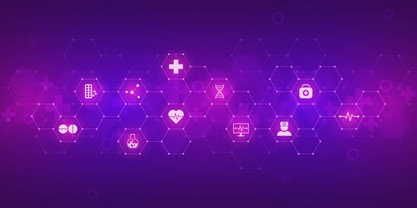 Abstract medical background with flat icons and symbols. Template design with concept and idea for healthcare technology, innovation medicine, health, science and research. - Photo, Image