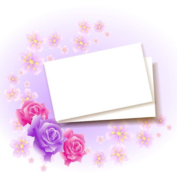 Background with paper and roses for insert text or photo - Vektori, kuva