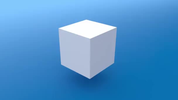 Abstracte 3D-kubus verplaatsen van grotere kubus op blauwe achtergrond. Naadloos herhalende vorm animatie materiaal. - Video