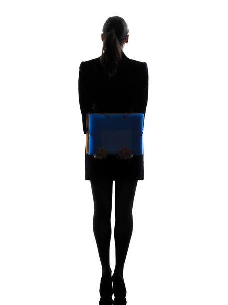 business woman holding folders files standing silhouette - 写真・画像