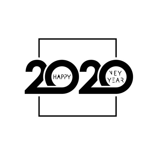 2020 szczęśliwego nowego roku logo projektu. Ilustracja wektorowa z czarną etykietą świątekę na białym tle. Kartki świąteczne, baner sprzedaży Świąteczna lub Klasa 2020 absolwentów plakat - Wektor, obraz