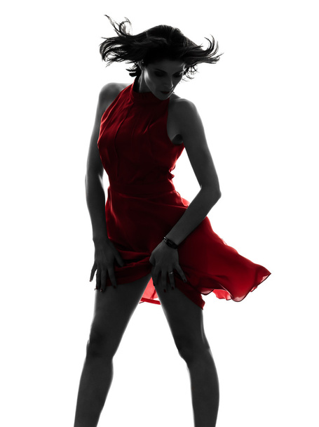 Kırmızı elbise siluet seksi kadın - Fotoğraf, Görsel