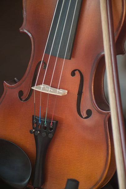  wooden violin in store showroom  - Φωτογραφία, εικόνα