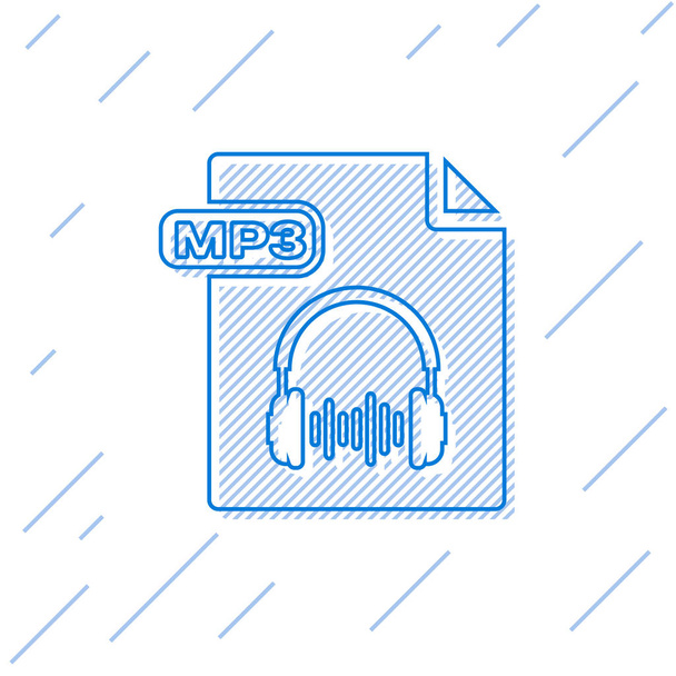 Blue line MP3 file document. Download mp3 button icon isolated on white background. Mp3 music format sign. MP3 file symbol. Vector Illustration - Vector, Image