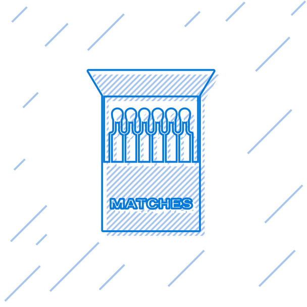 blaue Linie öffnet Streichholzschachtel und Streichhölzer-Symbol isoliert auf weißem Hintergrund. Vektorillustration - Vektor, Bild
