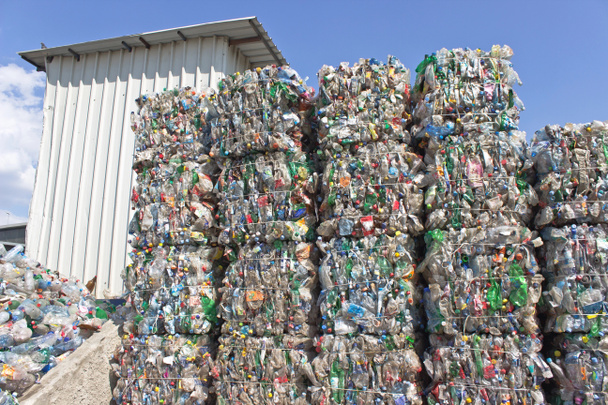 stos plastikowych butelek, gotowa do recyklingu - Zdjęcie, obraz