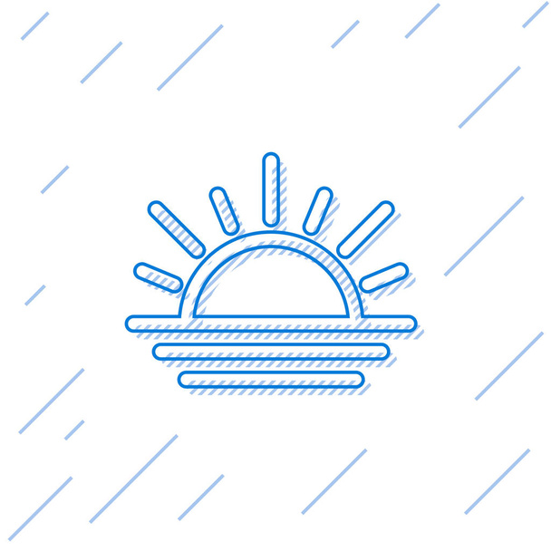 Blaue Linie Sonnenuntergang Symbol isoliert auf weißem Hintergrund. Vektorillustration - Vektor, Bild