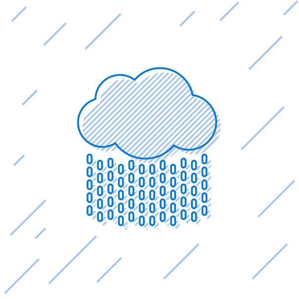 Kék vonal Felhő eső ikon elszigetelt fehér háttér. Esőfelhő csapadék esőcseppekkel. Vektorillusztráció - Vektor, kép