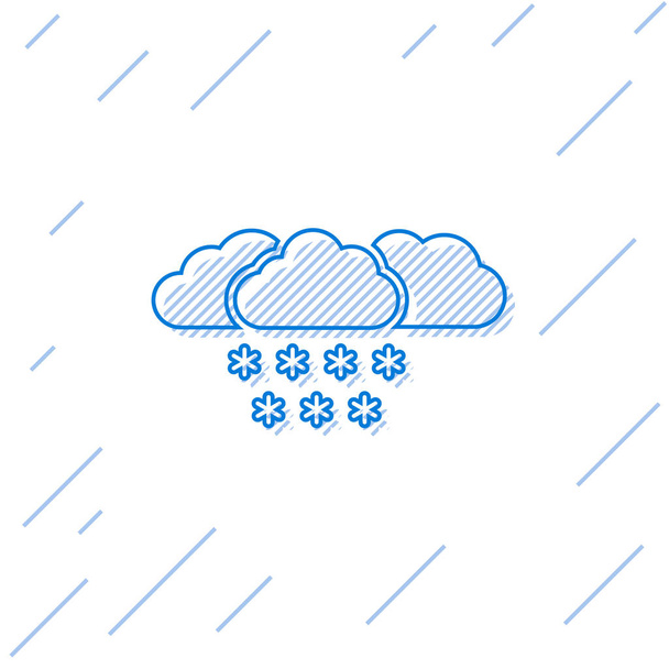 Nube de línea azul con icono de nieve aislado sobre fondo blanco. Nube con copos de nieve. Icono de tiempo único. Signo de niebla. Ilustración vectorial - Vector, Imagen