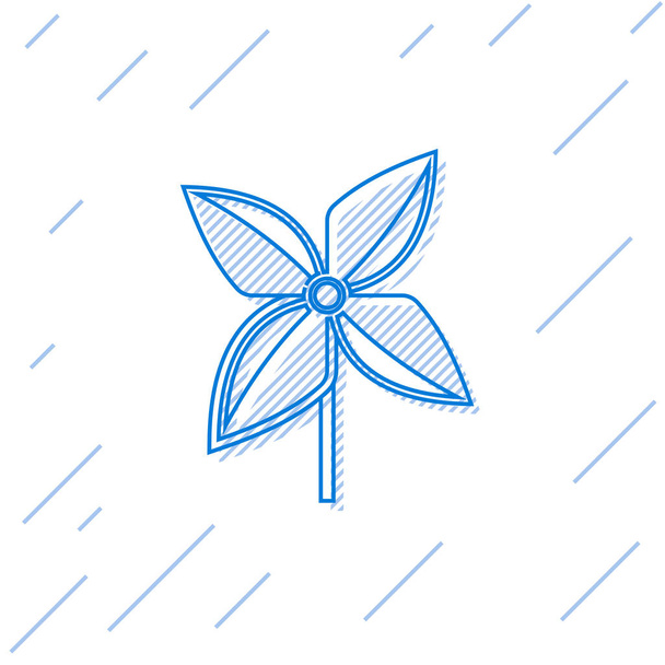 Синяя линия Pinwheel значок выделен на белом фоне. Иконка ветряной мельницы. Векторная миграция
 - Вектор,изображение