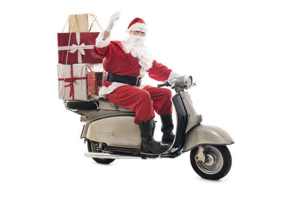 Santa Claus on vintage scooter - Фото, изображение