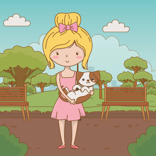 Menina com desenho animado cão
 - Vetor, Imagem