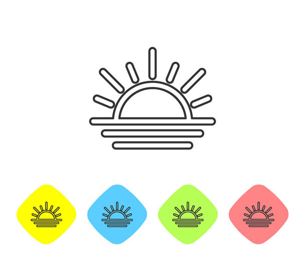 Szara ikona zachodu słońca odizolowana na białym tle. Zestaw ikon w kolorach romb przycisków. Ilustracja wektora - Wektor, obraz