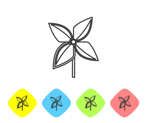 Ligne grise Icône Pinwheel isolée sur fond blanc. icône jouet moulin à vent. Définir des icônes dans les boutons couleur losange. Illustration vectorielle
 - Vecteur, image