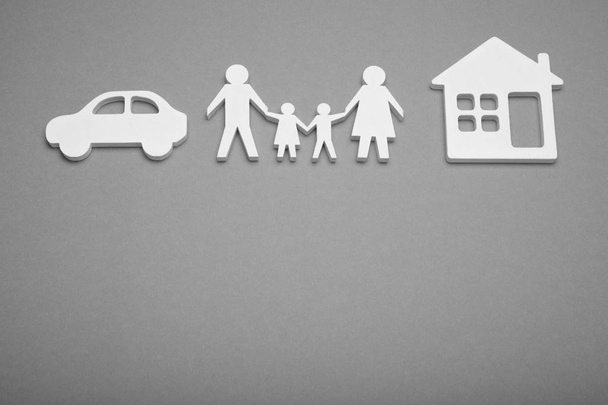 Happy family apartment and car concept. Insurance and protect life. Copy space for text. - Photo, image