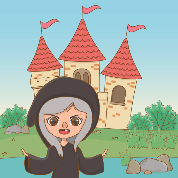 Medieval witch cartoon of fairytale design vector illustration - Vector, Image