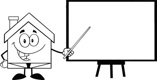 czarno-biały biznes charakter dom z prezentacji wskaźnik na desce - Zdjęcie, obraz