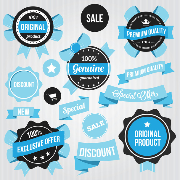 Vector Badges Stickers and Ribbons Set Blue - Vettoriali, immagini