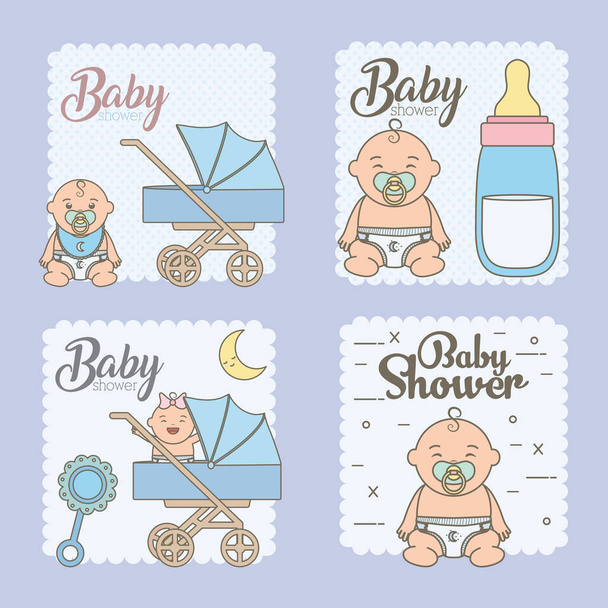 set baby shower cards com bebês bonitos - Vetor, Imagem