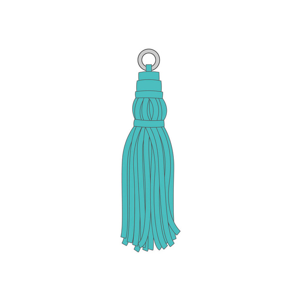 Blue single tassel with metal ring doodle cartoon vector illustration isolated. - Vektör, Görsel