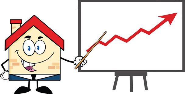 Business House Character With Pointer Presenting A Progressive Arrow - Photo, Image