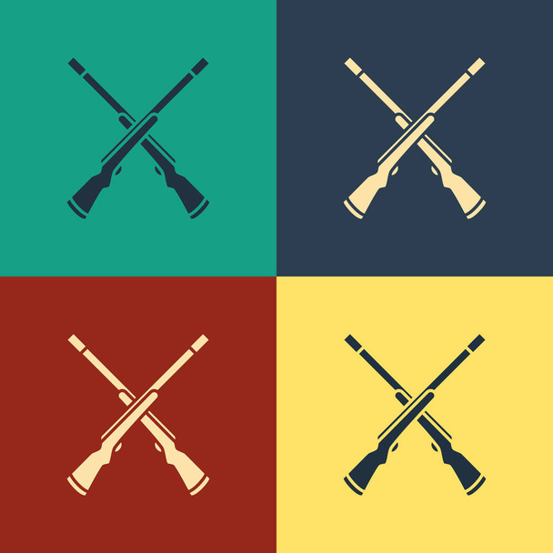Kleur twee gekruiste Shotguns icoon geïsoleerd op kleur achtergrond. Jachtgeweer. Vintage stijl tekening. Vector illustratie - Vector, afbeelding