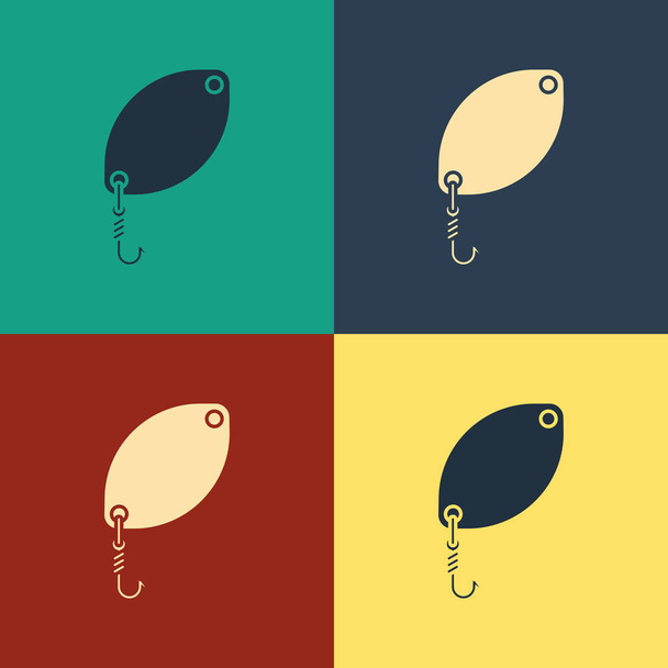 Color Icono de cuchara de pesca aislado sobre fondo de color. Cebos de pesca en forma de pescado. Aparejos de pesca. Dibujo de estilo vintage. Ilustración vectorial
 - Vector, imagen
